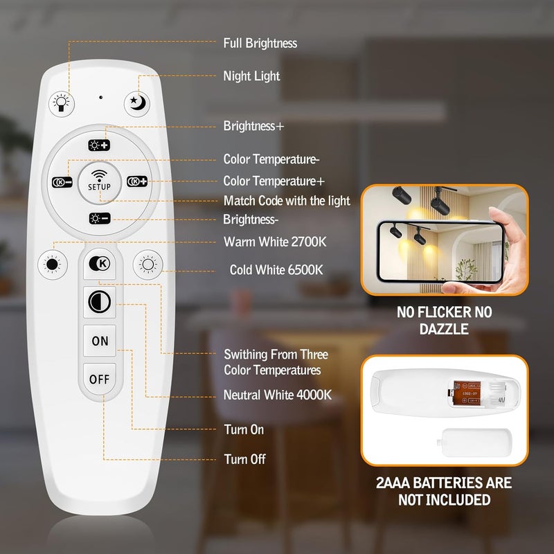 CoziTech 【2025 ترقية】رأس إضاءة LED قابل للتكبير 12 واط بـ 10 ألوان مع تحكم عن بعد، إضاءة سكة H قابلة للتعتيم، مصابيح سبوت لايت للسقف، لإبراز الفن 2700K~6500K 15°~60° CRI90 1200lm أسود 4 عبوات - Image 4